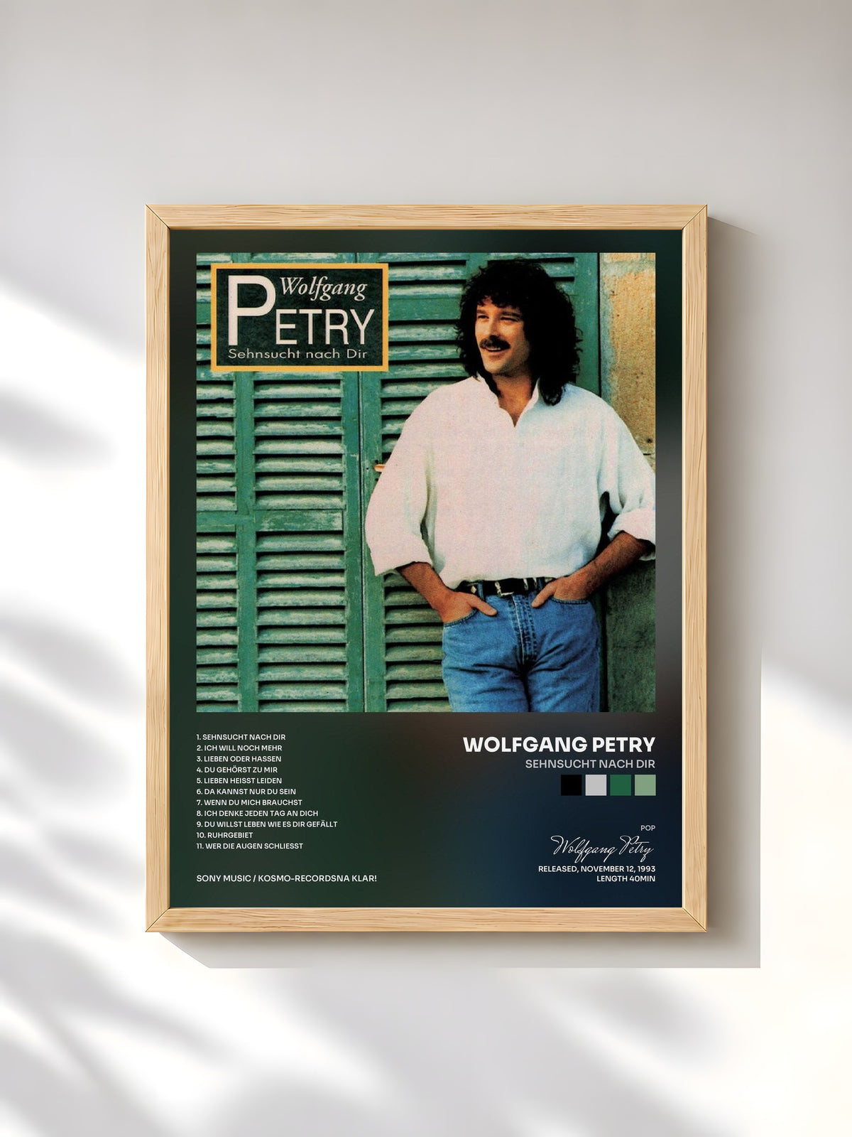 #bois Tableau de l'album Sehnsucht nach Dir de Wolfgang Petry, cadre en bois brut, imprimé et encadré en France