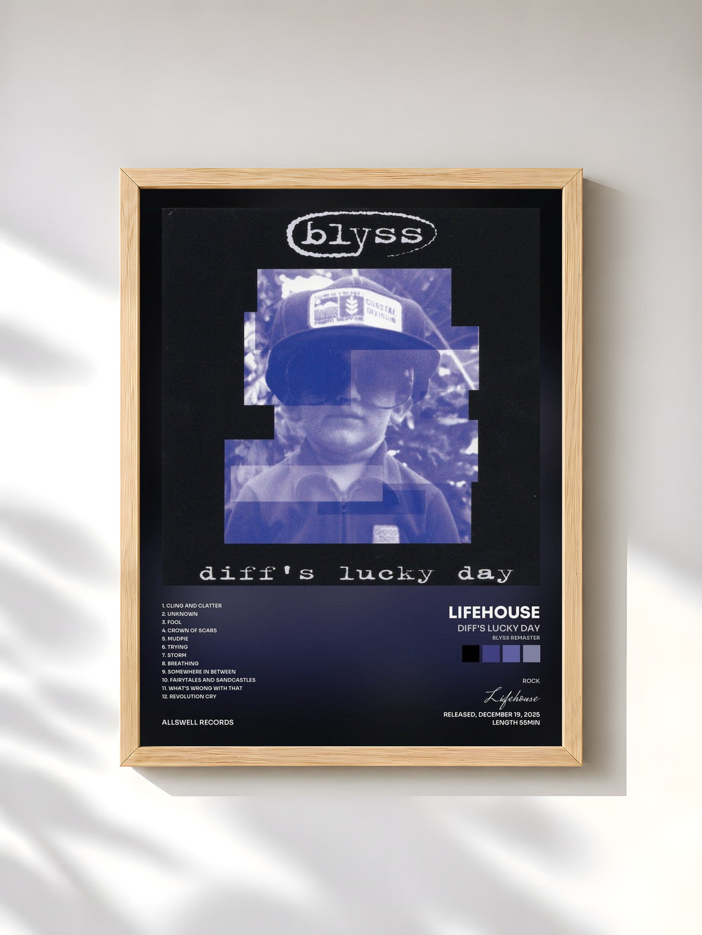 #bois Tableau de l'album diff's lucky day (blyss remaster) de Lifehouse, cadre en bois brut, imprimé et encadré en France