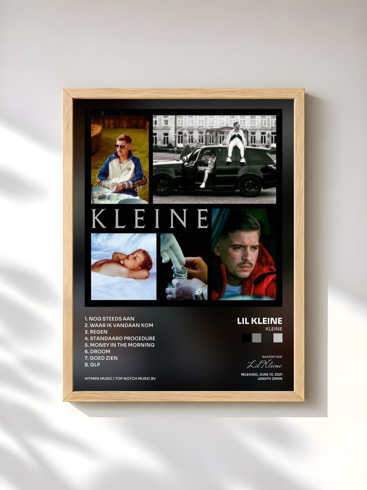 #bois Tableau de l'album KLEINE de Lil Kleine, cadre en bois brut, imprimé et encadré en France