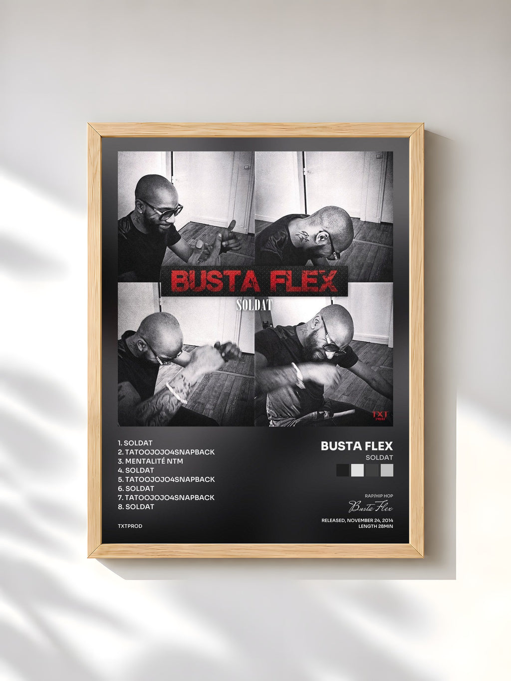 #bois Tableau de l'album Soldat de Busta Flex, cadre en bois brut, imprimé et encadré en France