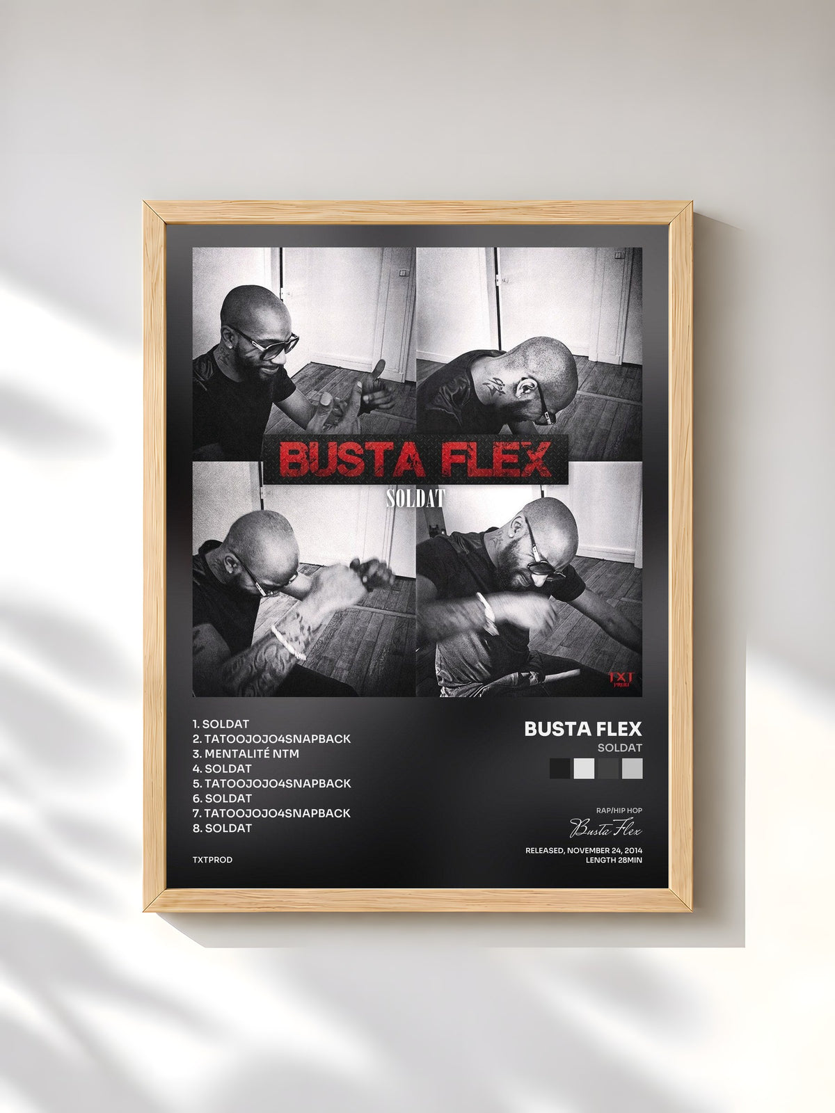 #bois Tableau de l'album Soldat de Busta Flex, cadre en bois brut, imprimé et encadré en France