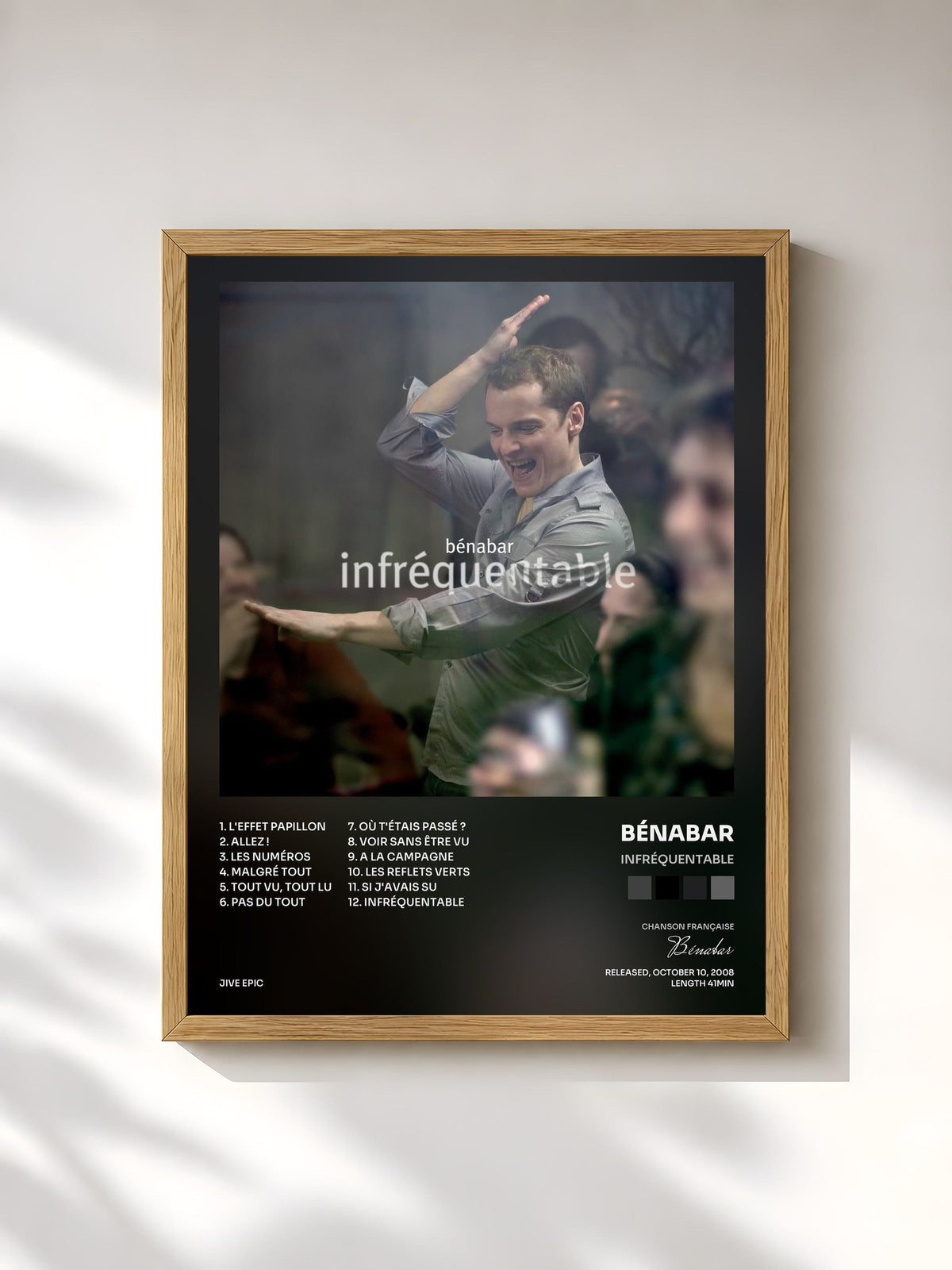 #bois Tableau de l'album Infréquentable de Bénabar, cadre en bois brut, imprimé et encadré en France