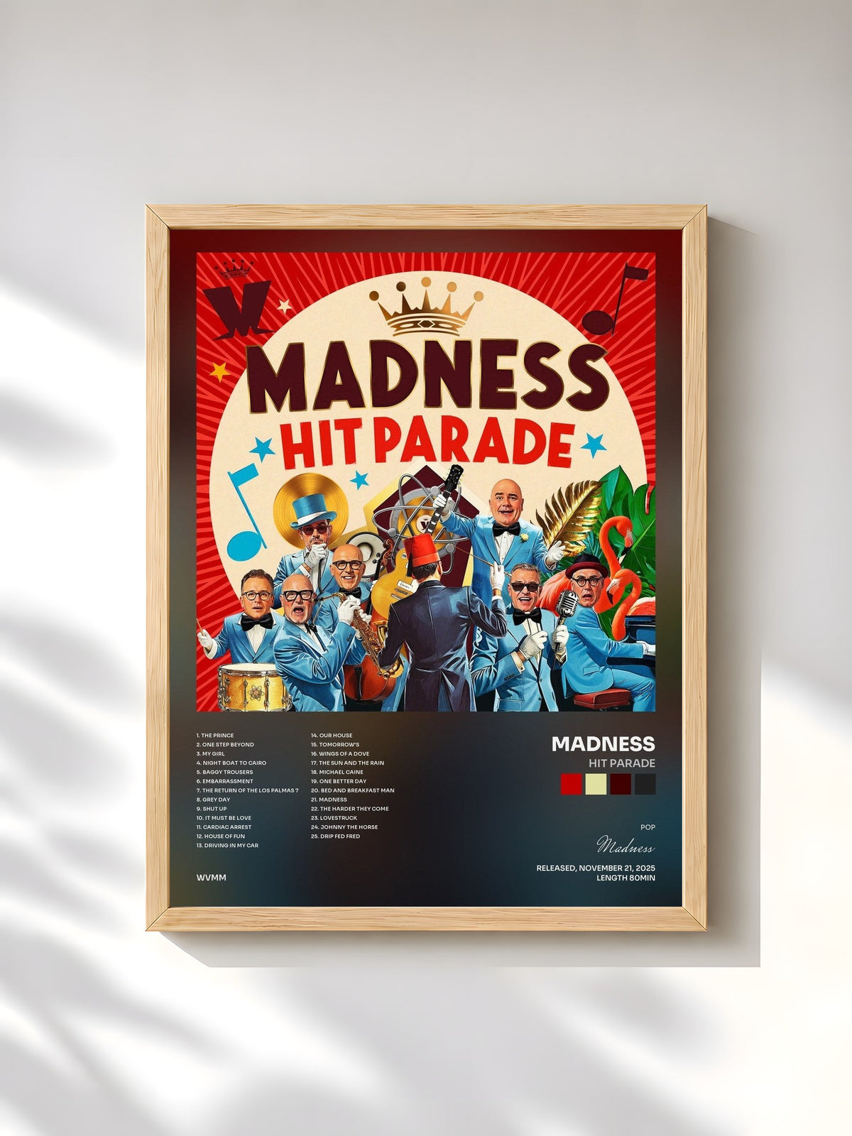 #bois Tableau de l'album Hit Parade de Madness, cadre en bois brut, imprimé et encadré en France