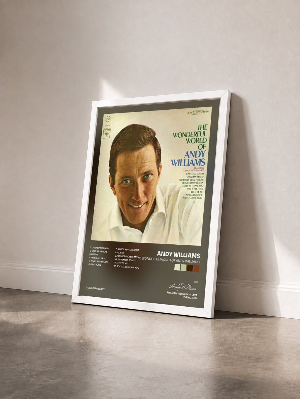 #blanc Tableau de l'album The Wonderful World of Andy Williams de Andy Williams vu de trois quarts, cadre blanc