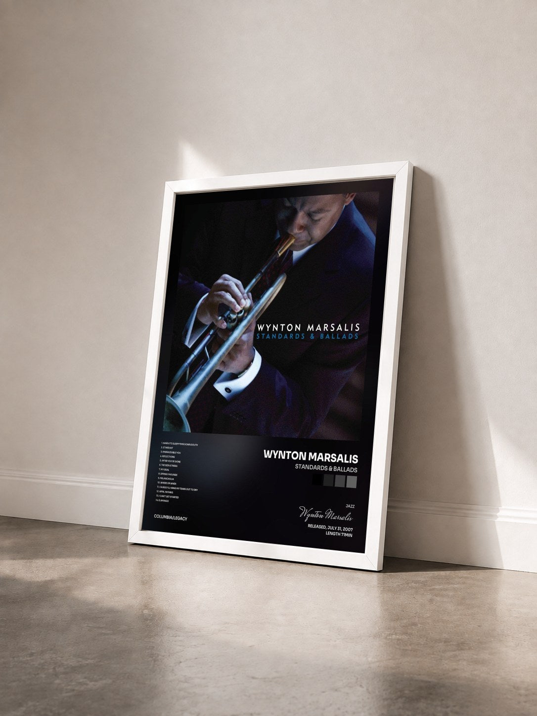 #blanc Tableau de l'album Standards & Ballads de Wynton Marsalis vu de trois quarts, cadre blanc