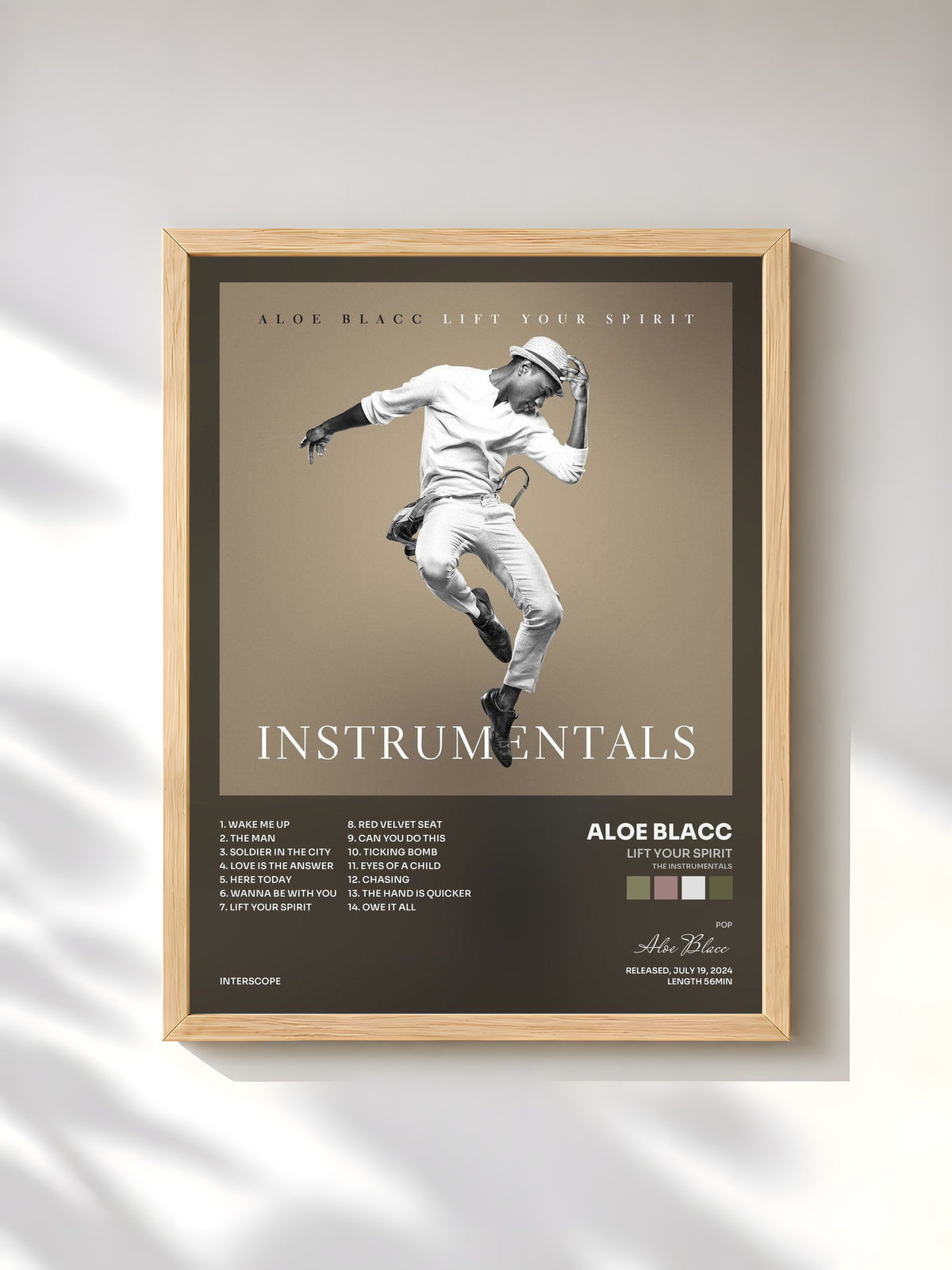#bois Tableau de l'album Lift Your Spirit (The Instrumentals) de Aloe Blacc, cadre en bois brut, imprimé et encadré en France