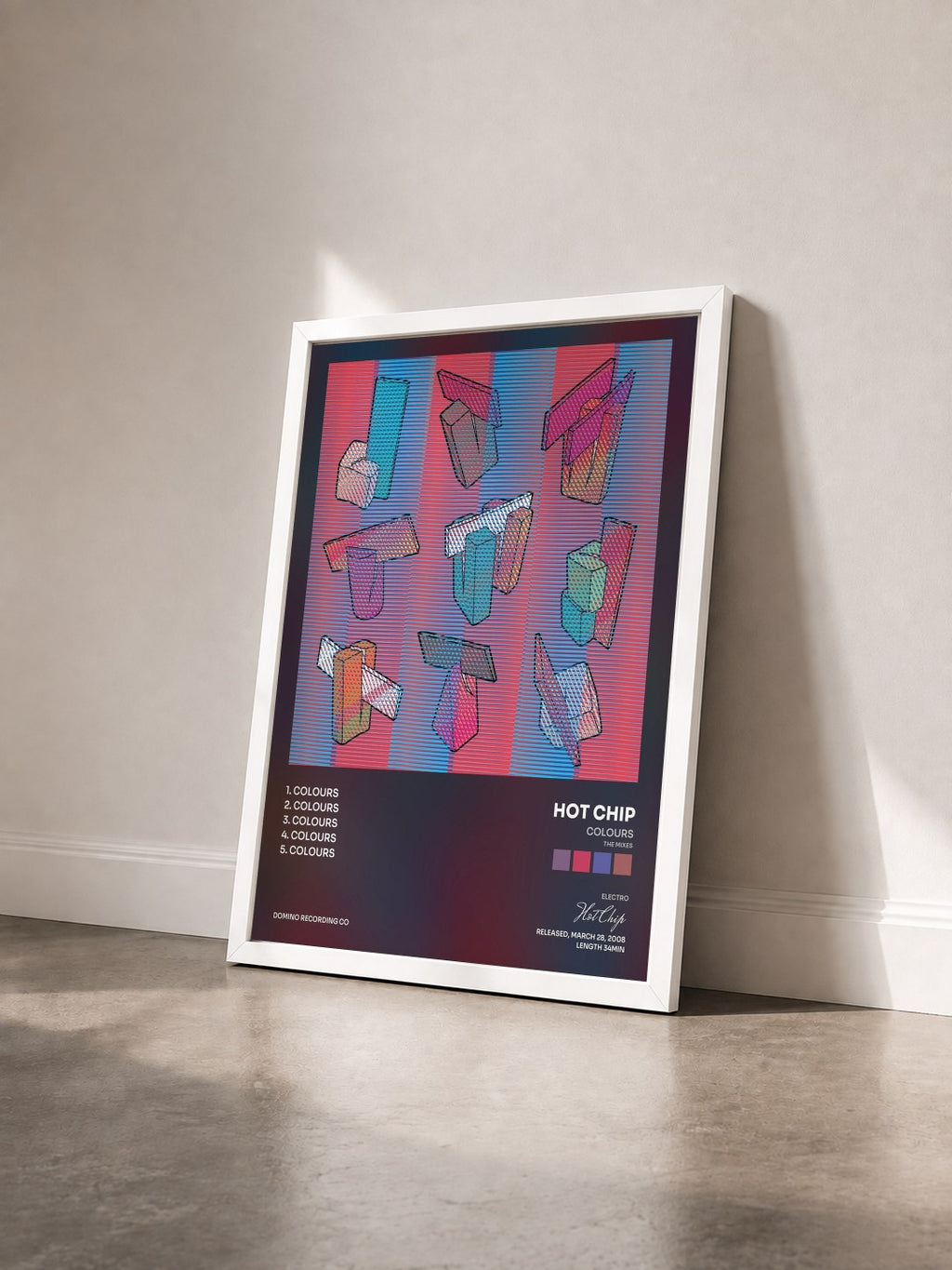 #blanc Tableau de l'album Colours (The Mixes) de Hot Chip vu de trois quarts, cadre blanc