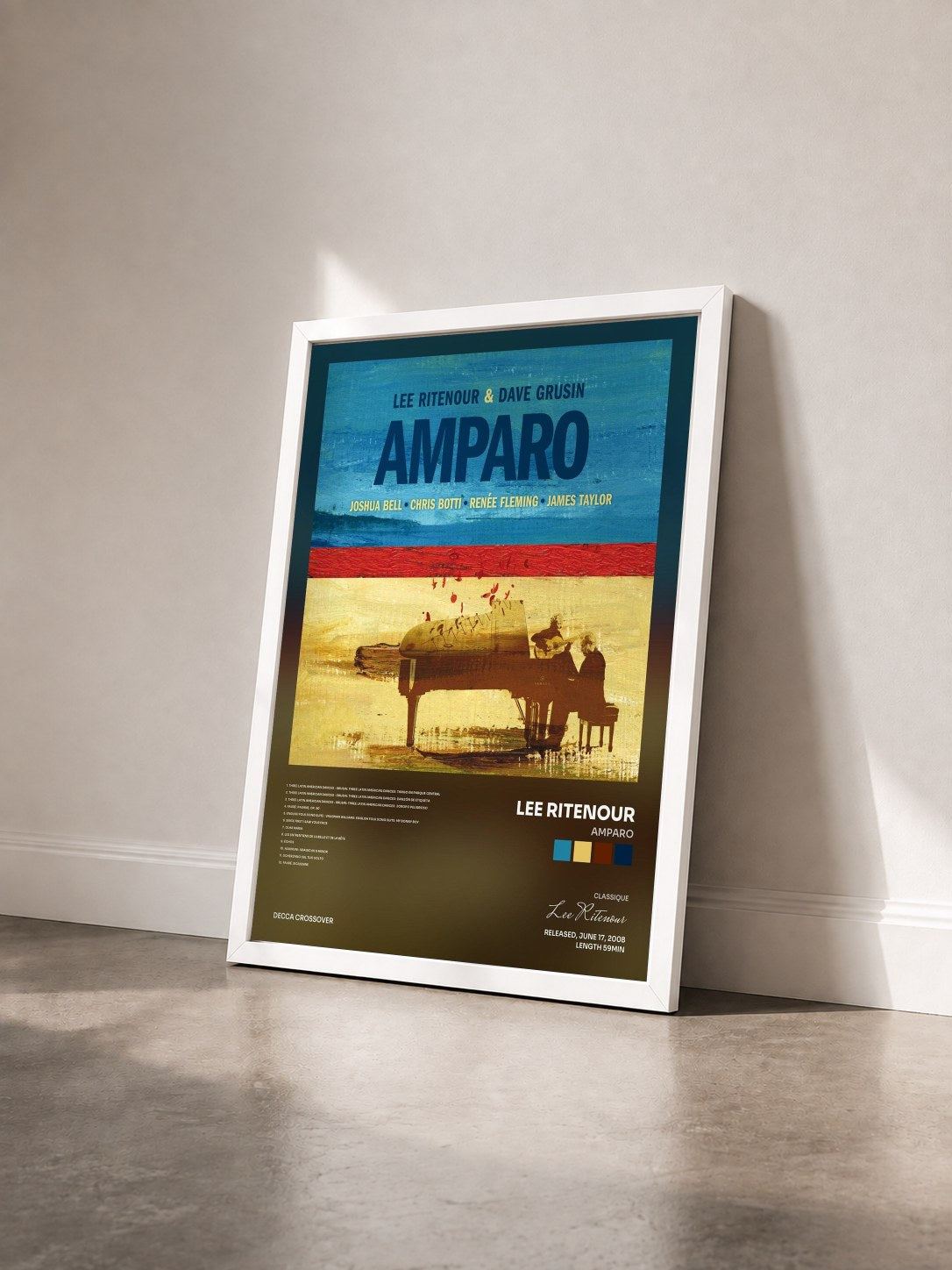 #blanc Tableau de l'album Amparo de Lee Ritenour vu de trois quarts, cadre blanc