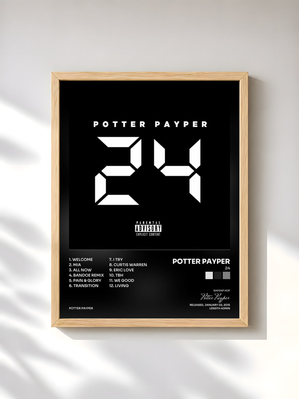 #bois Tableau de l'album 24 de Potter Payper, cadre en bois brut, imprimé et encadré en France