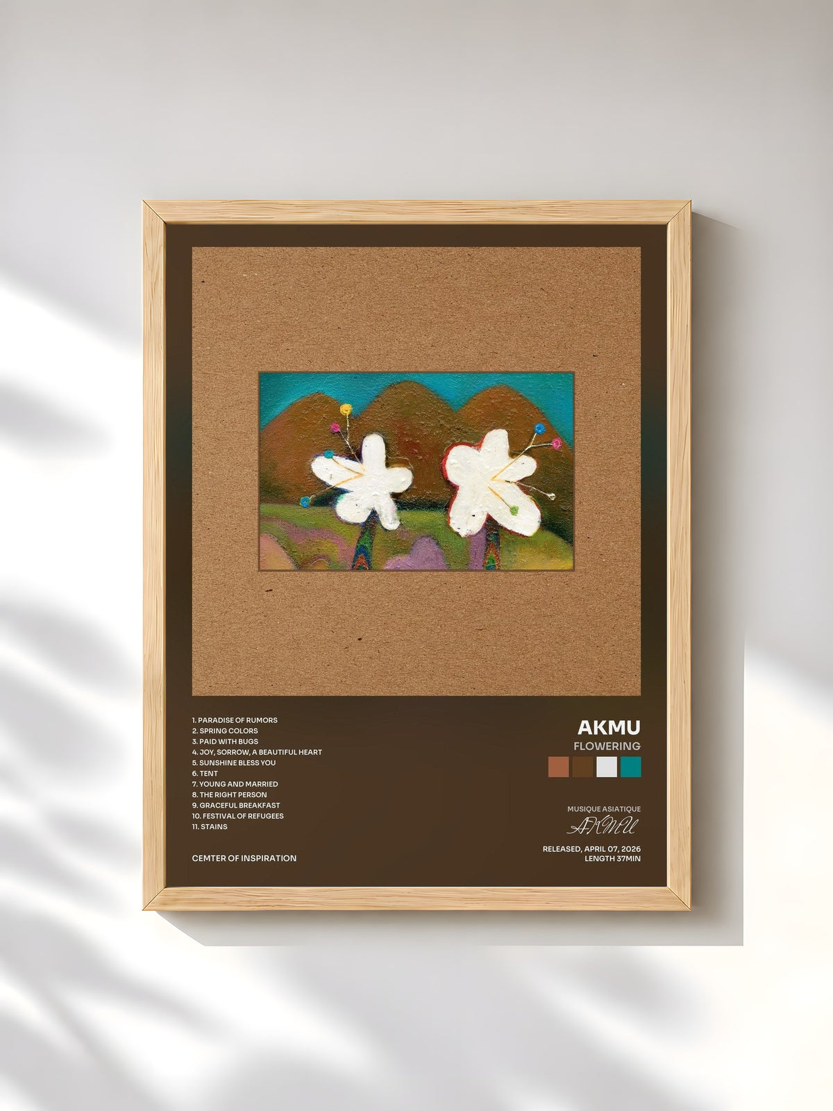 #bois Tableau de l'album FLOWERING de AKMU, cadre en bois brut, imprimé et encadré en France