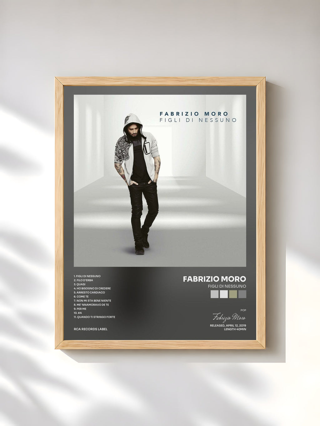 #bois Tableau de l'album Figli di nessuno de Fabrizio Moro, cadre en bois brut, imprimé et encadré en France