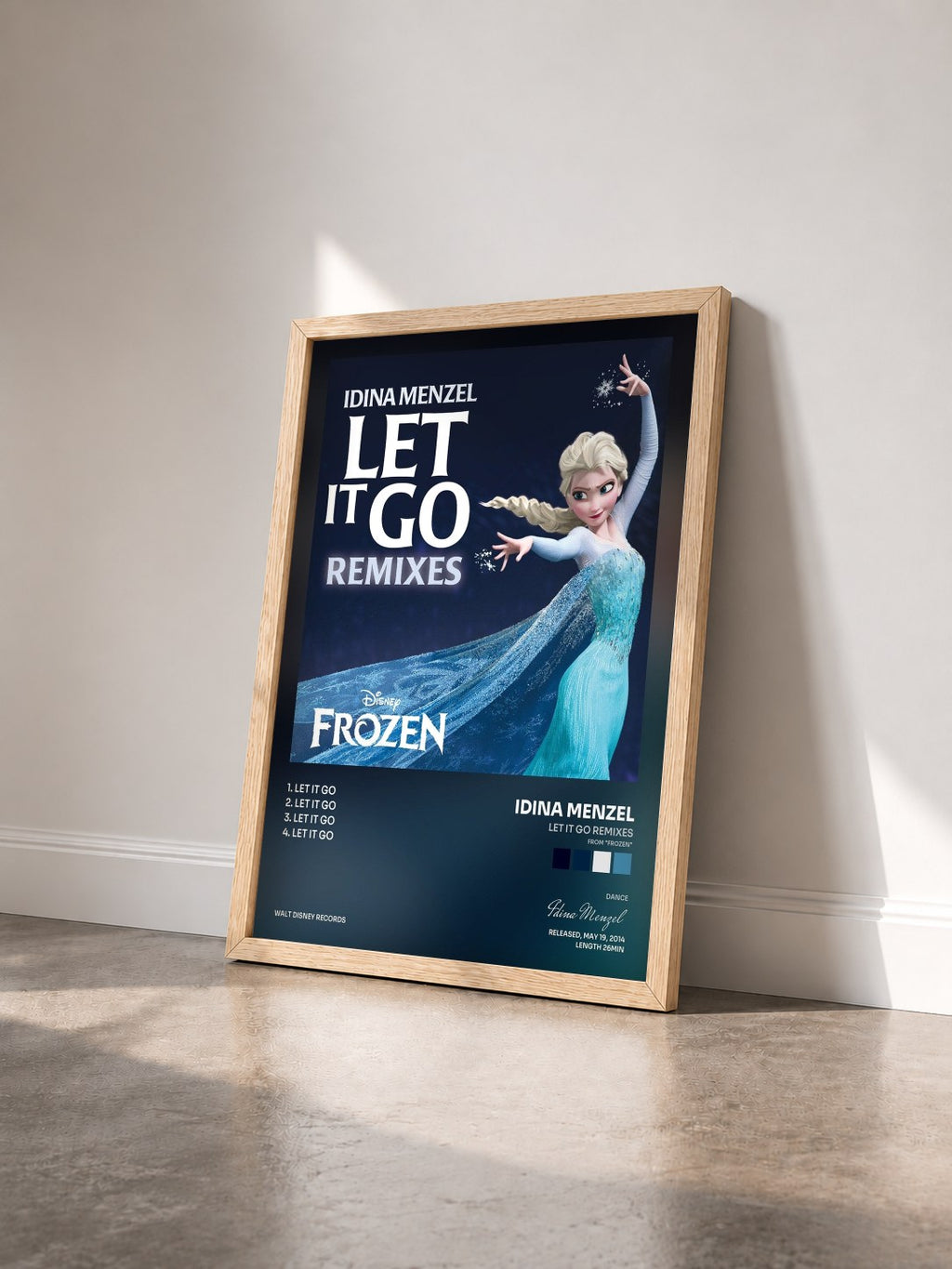 #bois Tableau de l'album Let It Go Remixes (From "Frozen") de Idina Menzel vu de trois quarts, cadre en bois brut