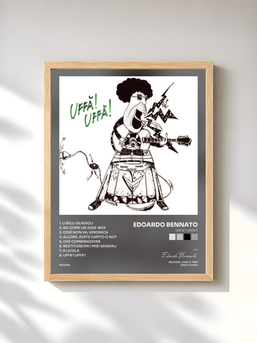 #bois Tableau de l'album Uffa'! Uffa'! de Edoardo Bennato, cadre en bois brut, imprimé et encadré en France
