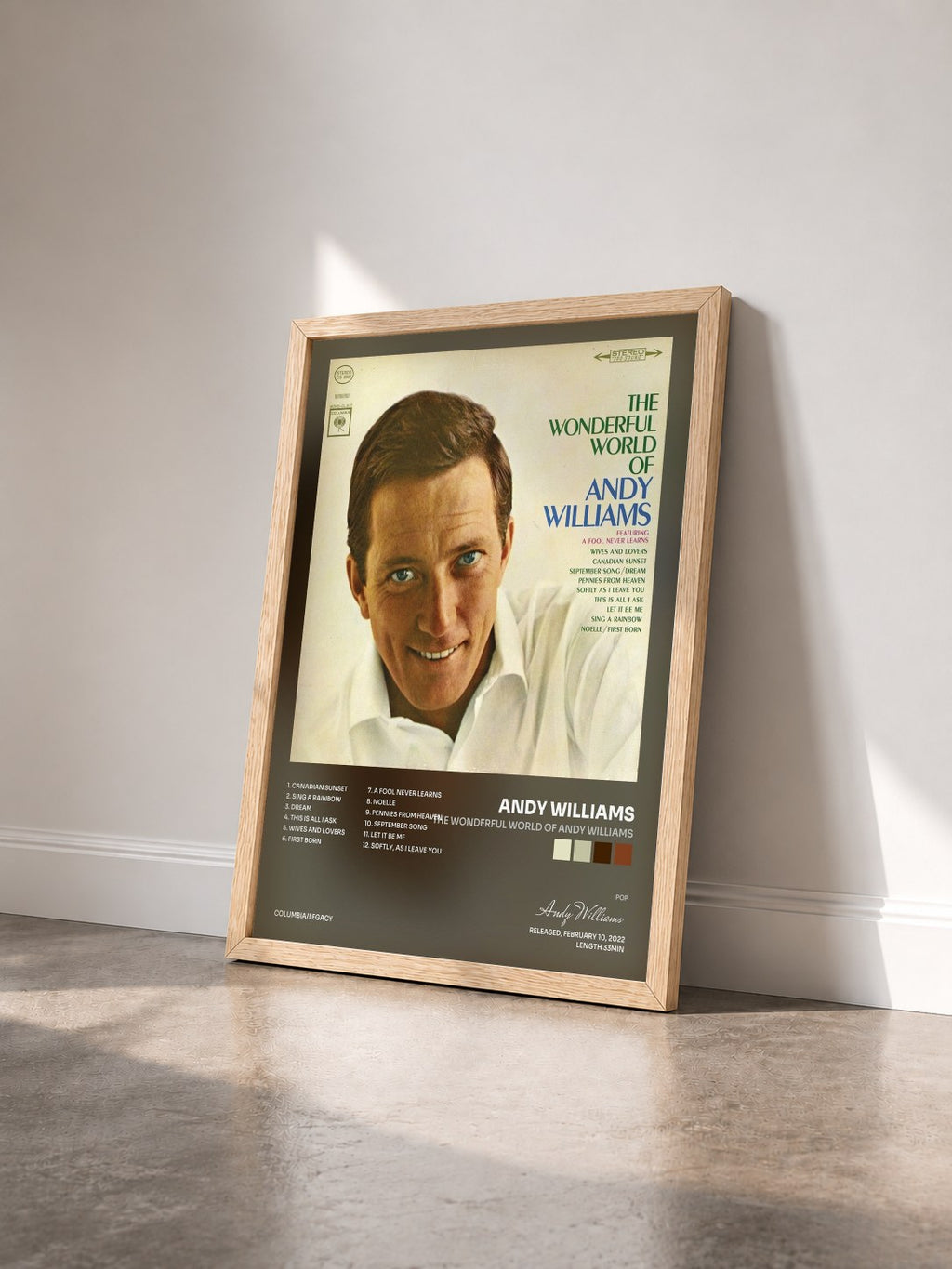 #bois Tableau de l'album The Wonderful World of Andy Williams de Andy Williams vu de trois quarts, cadre en bois brut