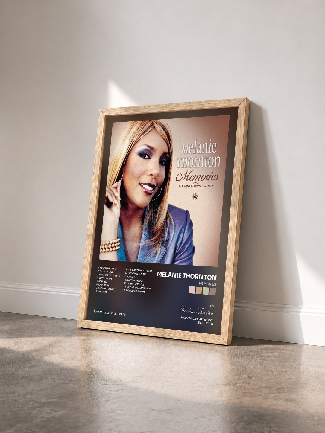 #bois Tableau de l'album Memories de Melanie Thornton vu de trois quarts, cadre en bois brut