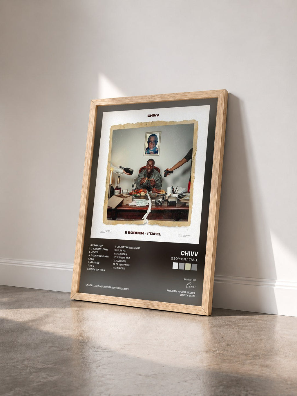 #bois Tableau de l'album 2 Borden, 1 Tafel de Chivv vu de trois quarts, cadre en bois brut