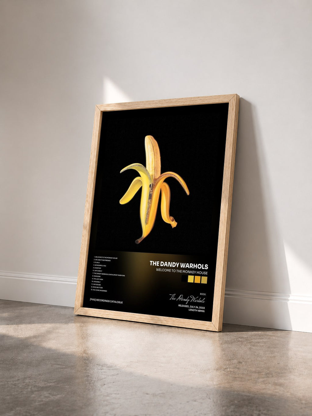 #bois Tableau de l'album Welcome To The Monkey House de The Dandy Warhols vu de trois quarts, cadre en bois brut