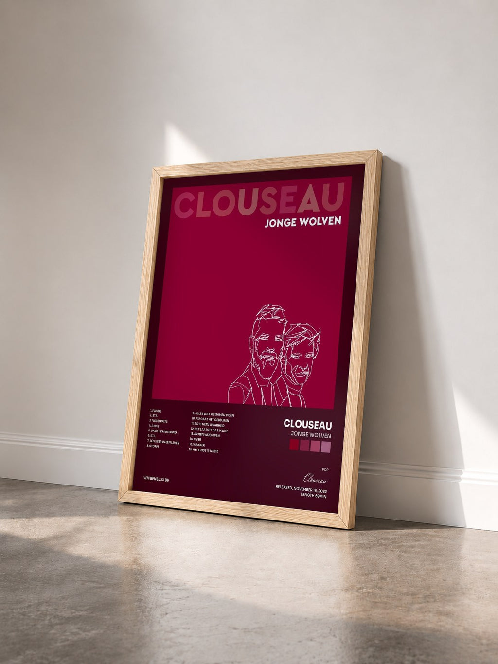 #bois Tableau de l'album Jonge Wolven de Clouseau vu de trois quarts, cadre en bois brut