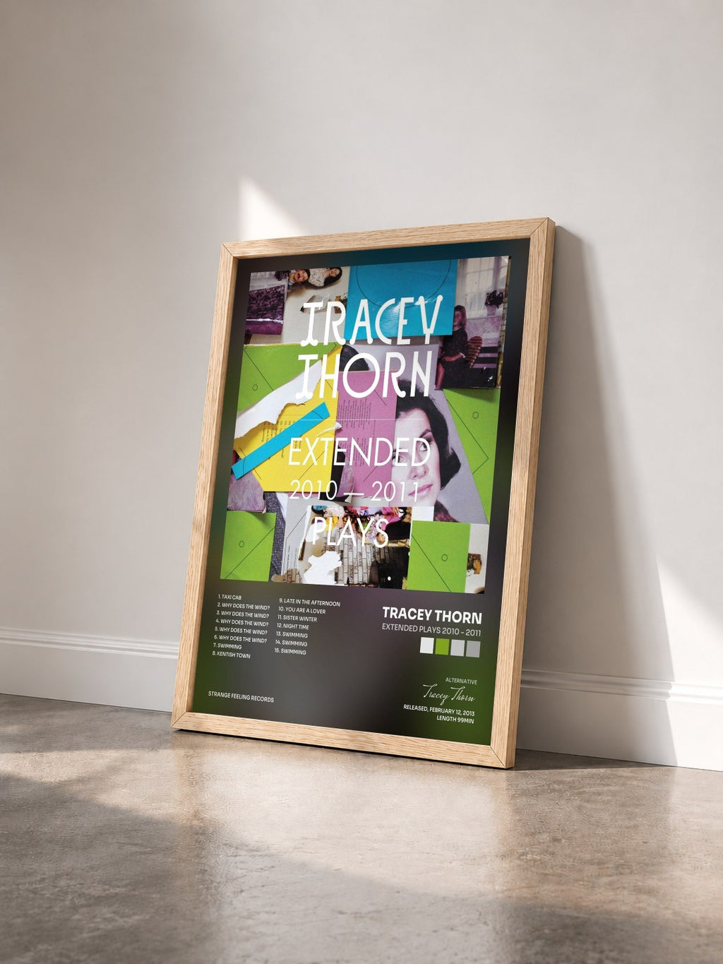 #bois Tableau de l'album Extended Plays 2010 - 2011 de Tracey Thorn vu de trois quarts, cadre en bois brut