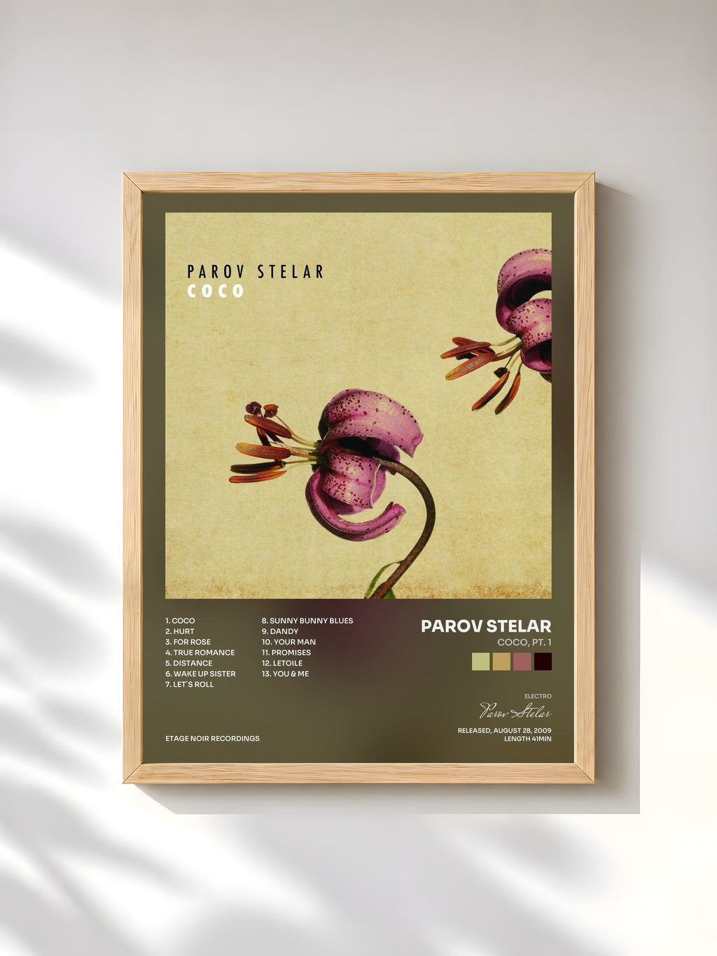 #bois Tableau de l'album Coco, Pt. 1 de Parov Stelar, cadre en bois brut, imprimé et encadré en France