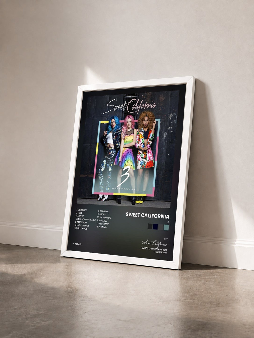 #blanc Tableau de l'album 3 de Sweet California vu de trois quarts, cadre blanc