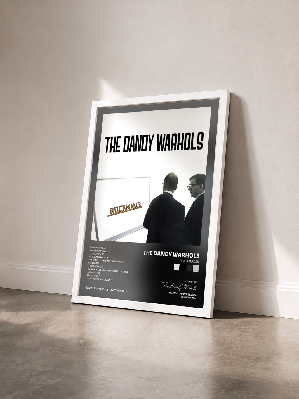 #blanc Tableau de l'album ROCKMAKER de The Dandy Warhols vu de trois quarts, cadre blanc