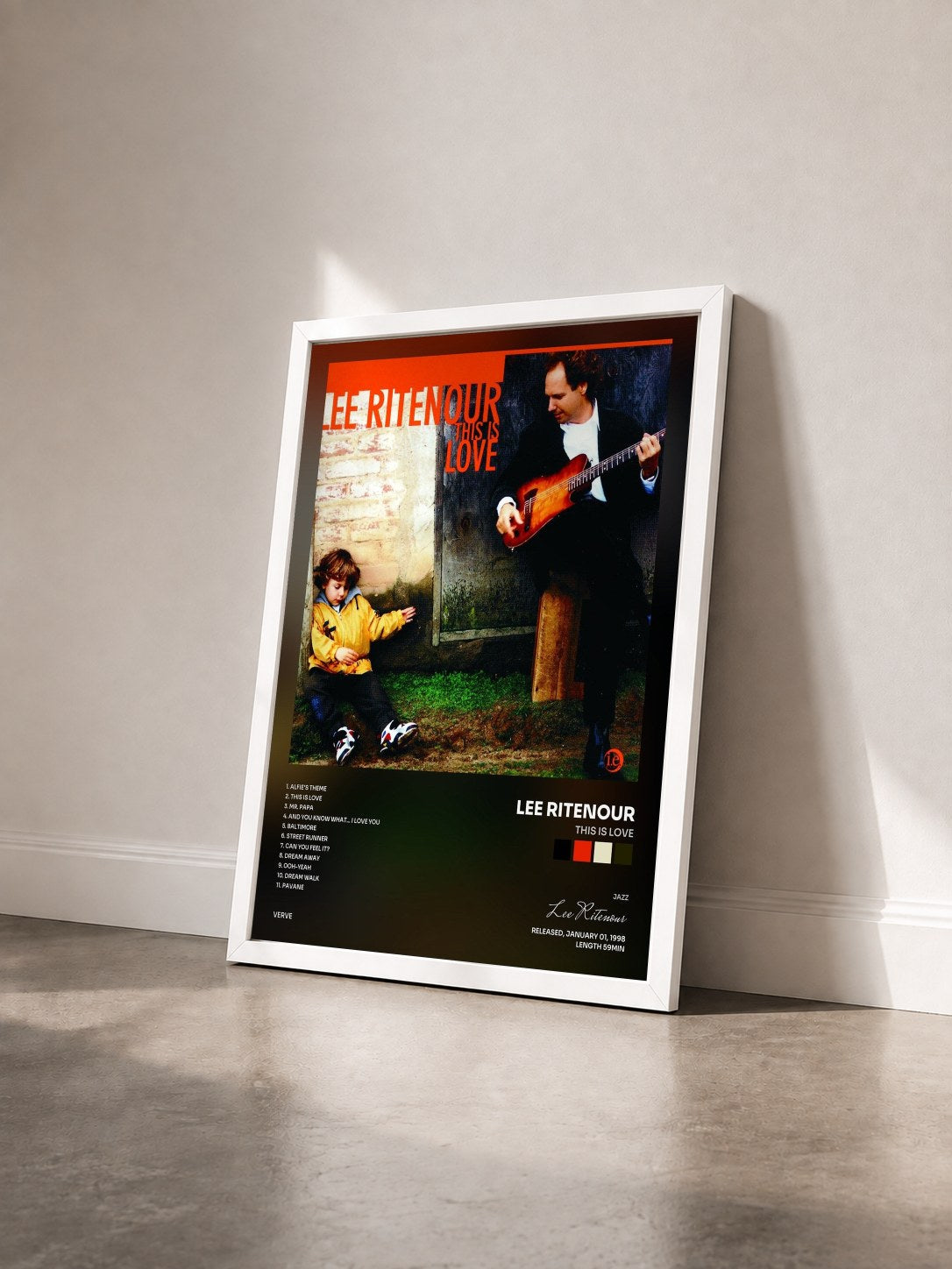 #blanc Tableau de l'album This Is Love de Lee Ritenour vu de trois quarts, cadre blanc