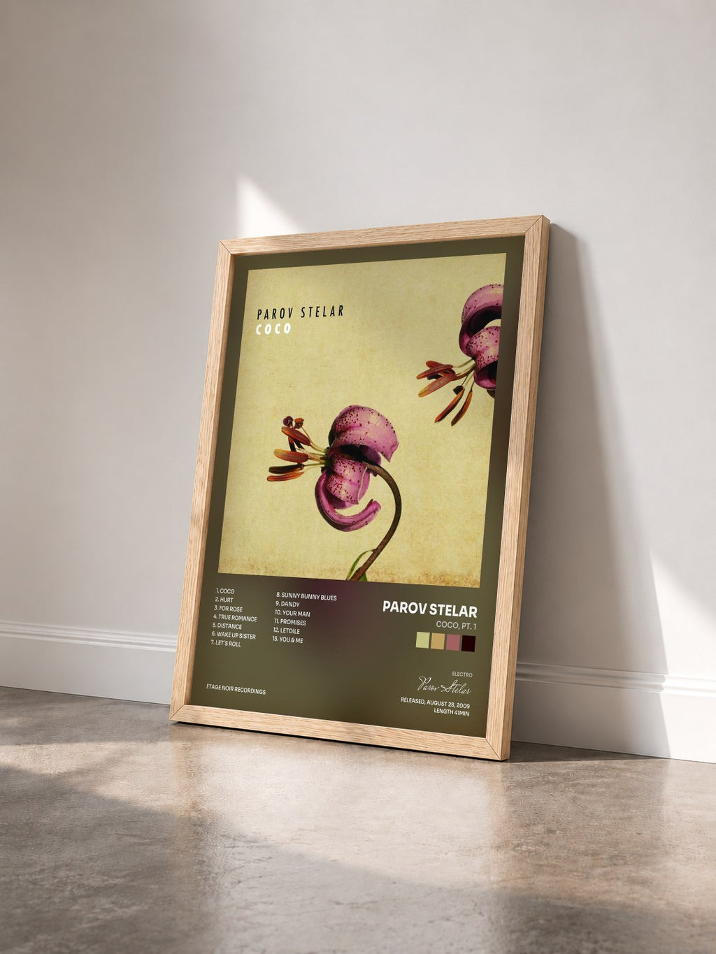 #bois Tableau de l'album Coco, Pt. 1 de Parov Stelar vu de trois quarts, cadre en bois brut