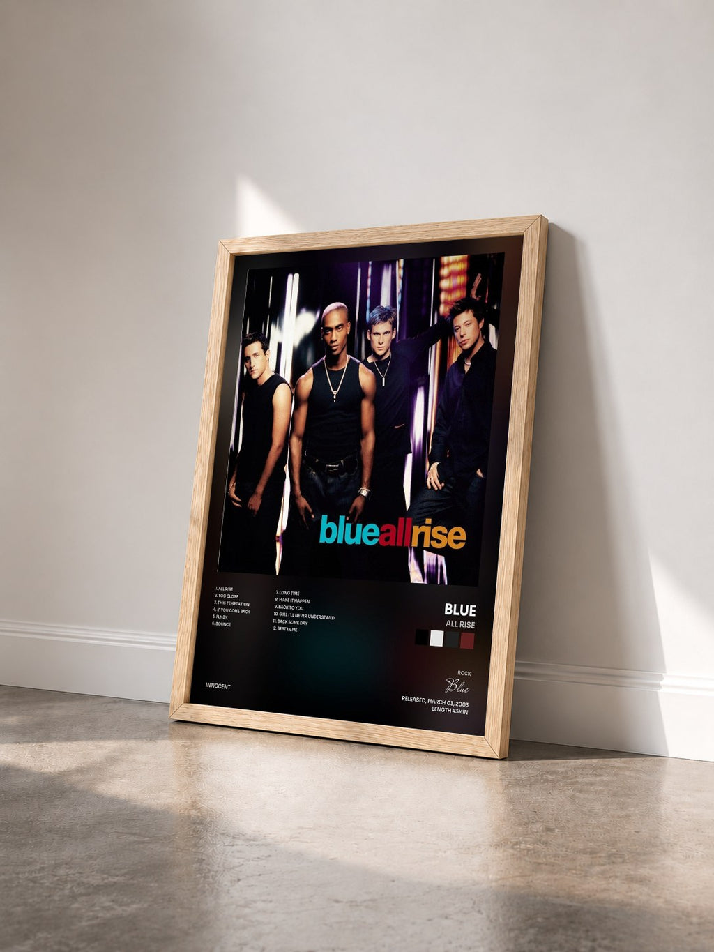 #bois Tableau de l'album All Rise de Blue vu de trois quarts, cadre en bois brut