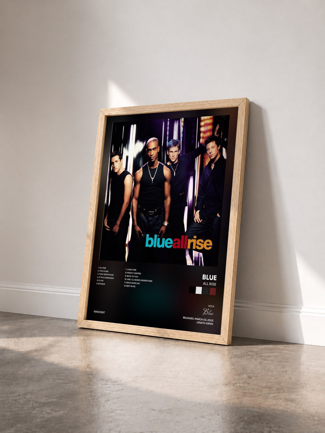 #bois Tableau de l'album All Rise de Blue vu de trois quarts, cadre en bois brut