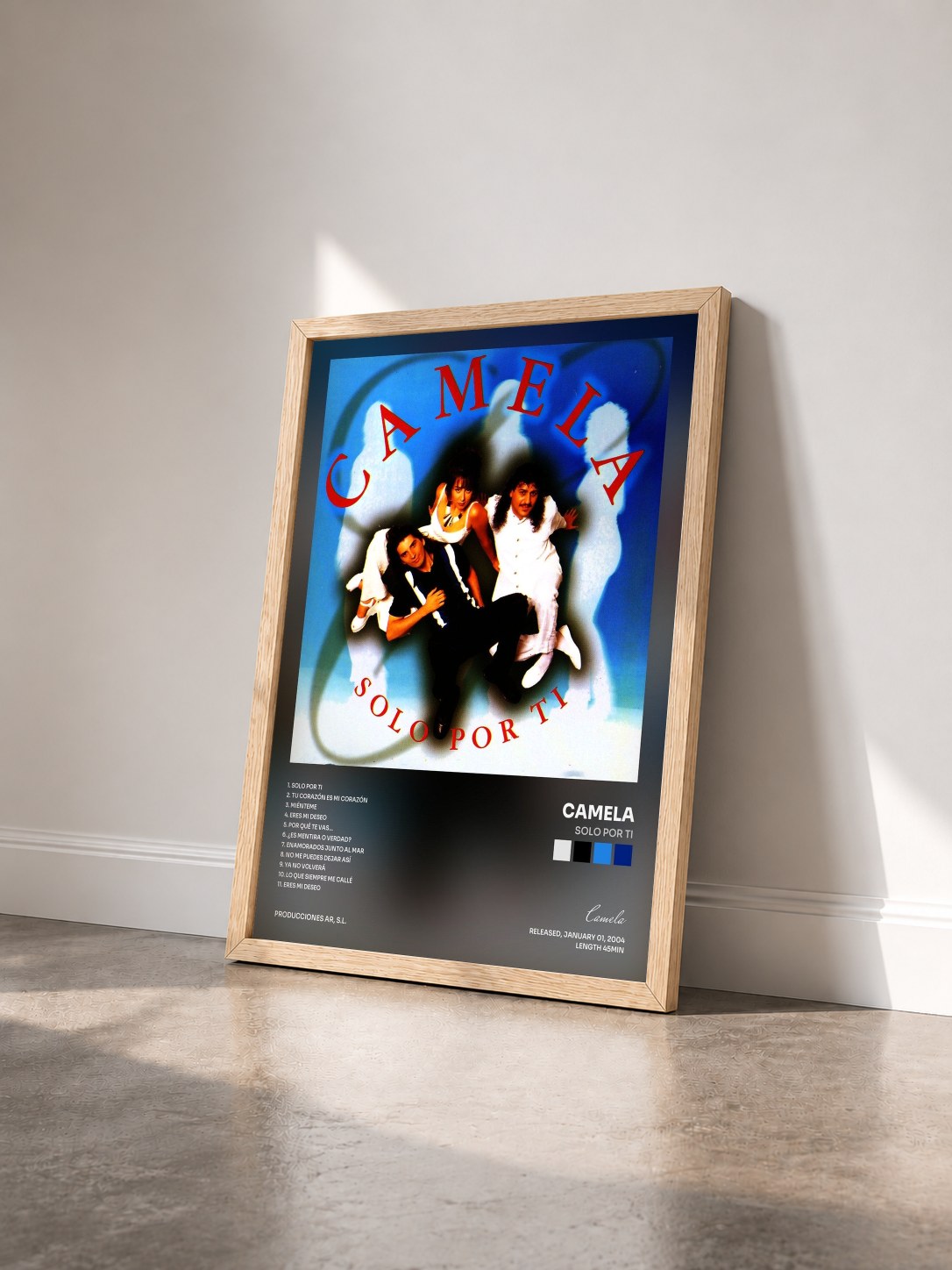 #bois Tableau de l'album Solo por Ti de Camela vu de trois quarts, cadre en bois brut