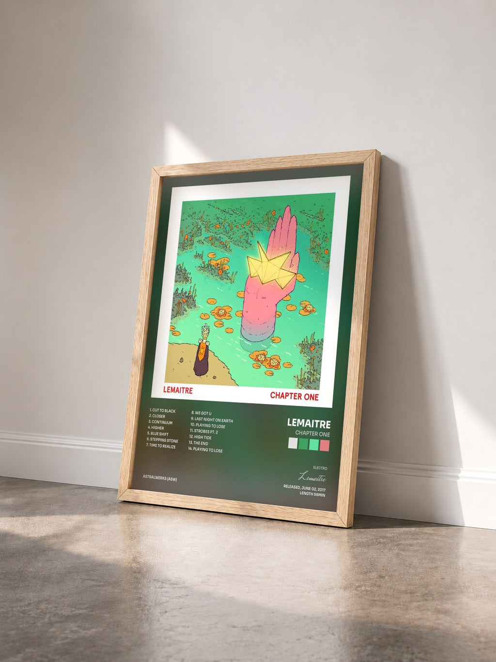 #bois Tableau de l'album Chapter One de Lemaitre vu de trois quarts, cadre en bois brut