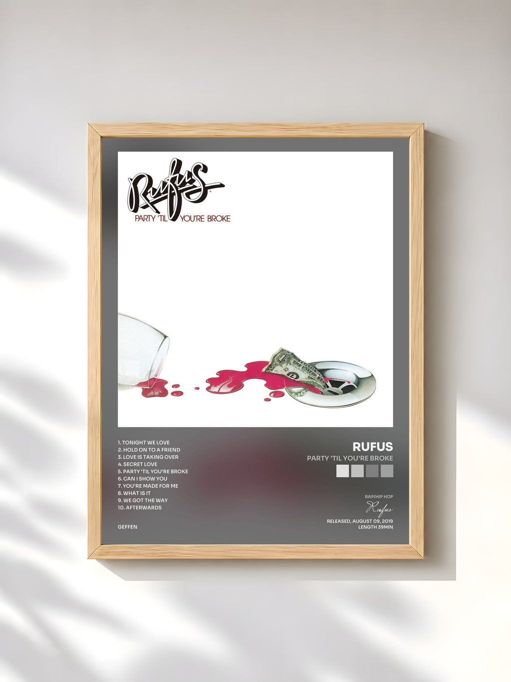 #bois Tableau de l'album Party 'Til You're Broke de Rufus, cadre en bois brut, imprimé et encadré en France