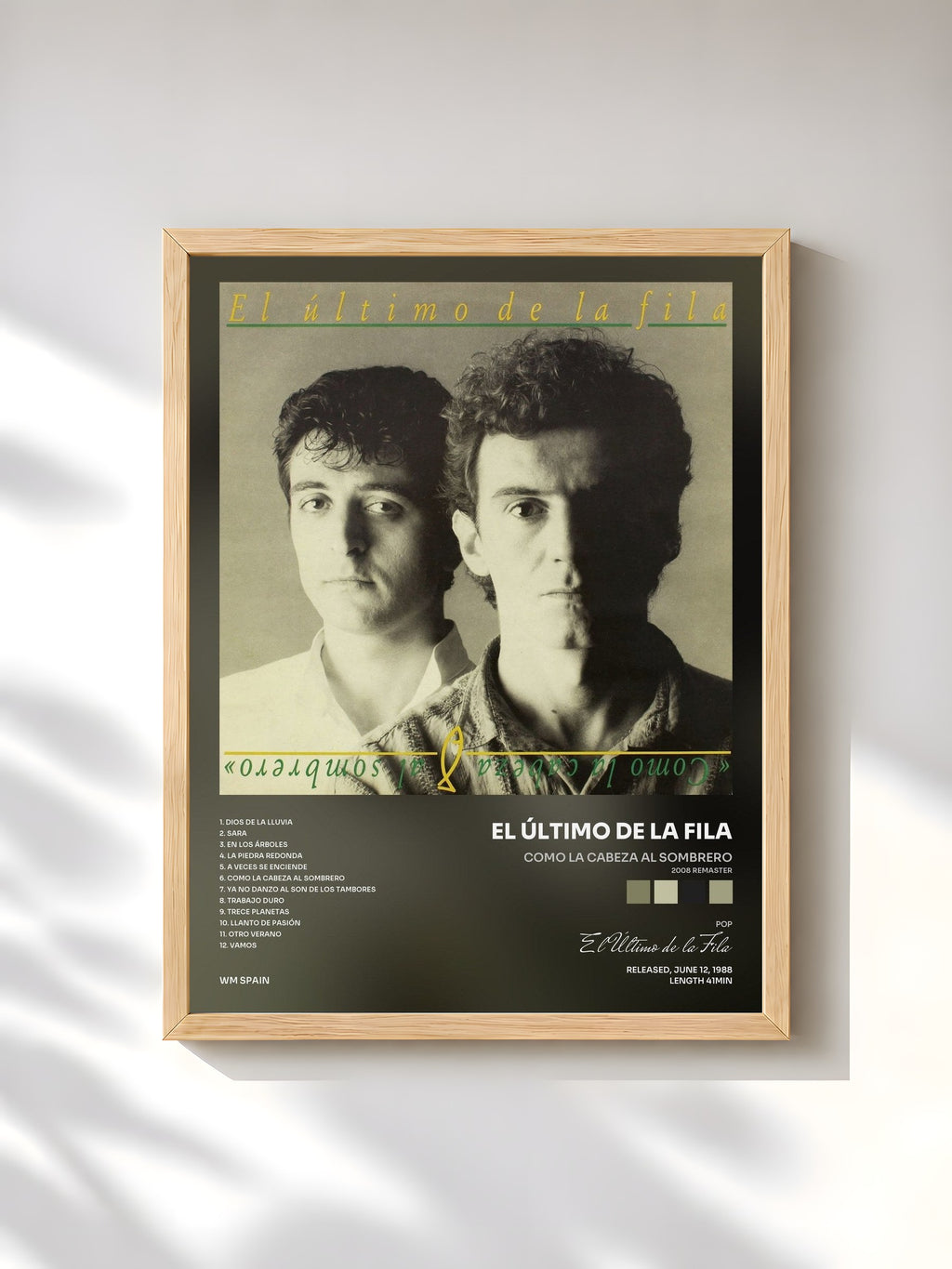 #bois Tableau de l'album Como la cabeza al sombrero (2008 Remaster) de El Último de la Fila, cadre en bois brut, imprimé et encadré en France