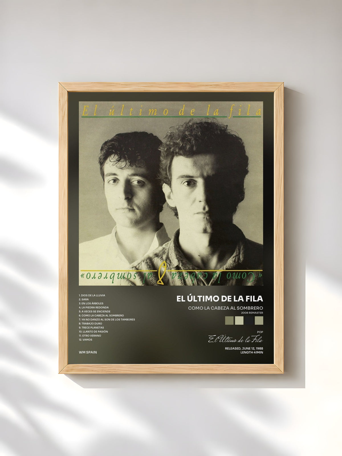 #bois Tableau de l'album Como la cabeza al sombrero (2008 Remaster) de El Último de la Fila, cadre en bois brut, imprimé et encadré en France