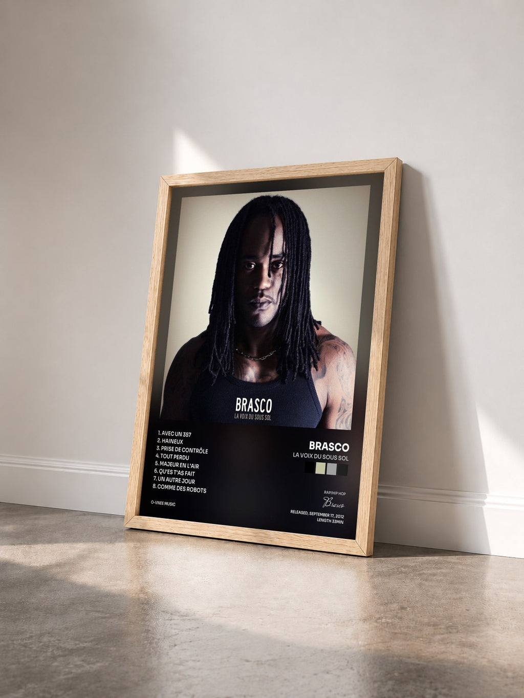 #bois Tableau de l'album La voix du sous sol de Brasco vu de trois quarts, cadre en bois brut
