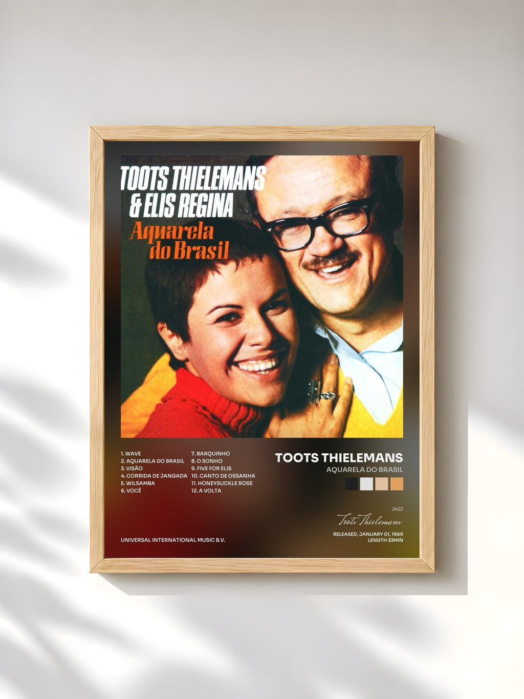 #bois Tableau de l'album Aquarela Do Brasil de Toots Thielemans, cadre en bois brut, imprimé et encadré en France
