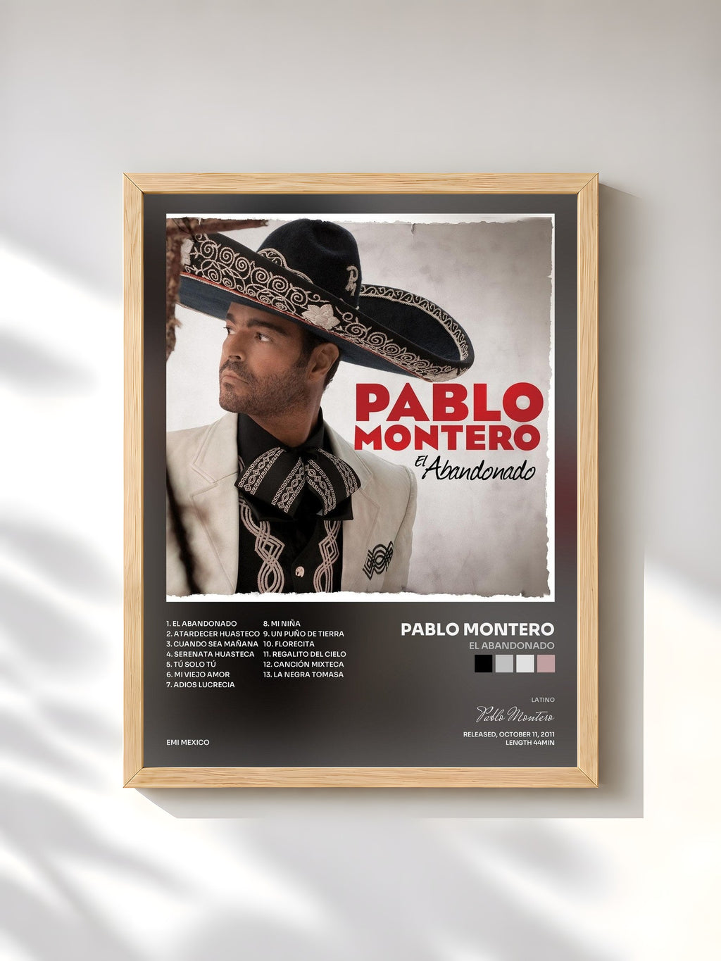 #bois Tableau de l'album El Abandonado de Pablo Montero, cadre en bois brut, imprimé et encadré en France