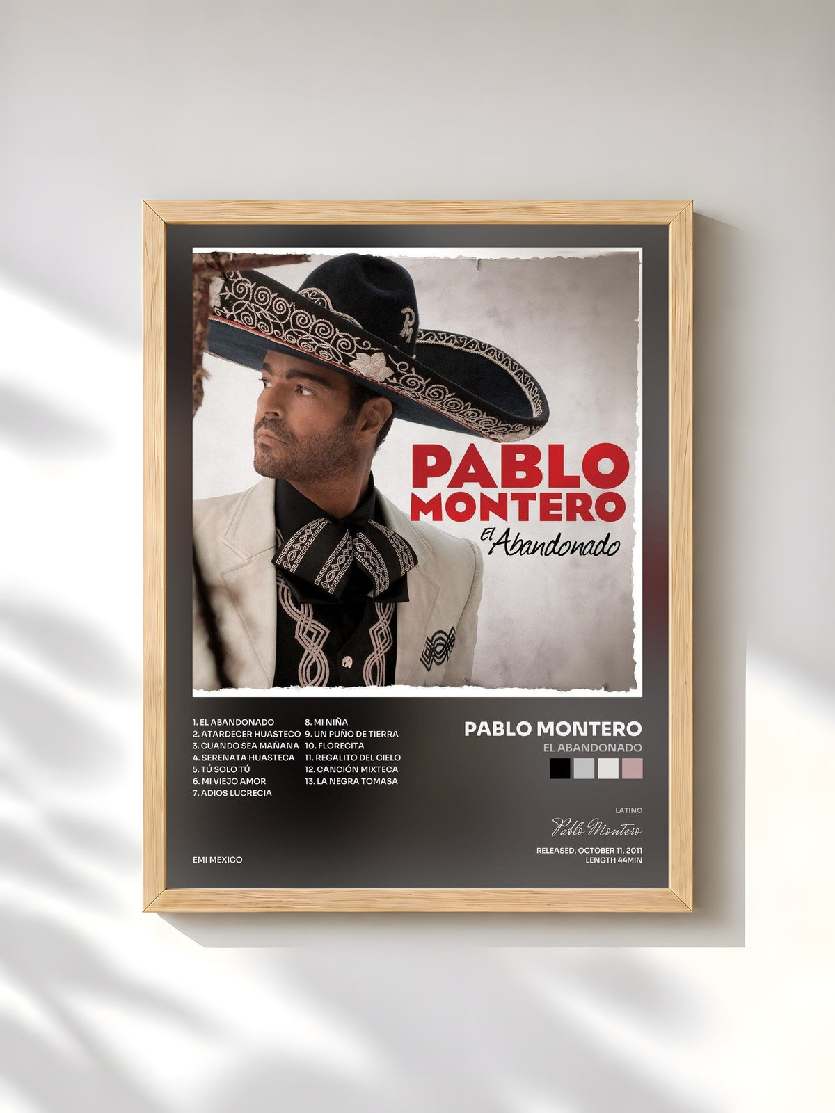#bois Tableau de l'album El Abandonado de Pablo Montero, cadre en bois brut, imprimé et encadré en France