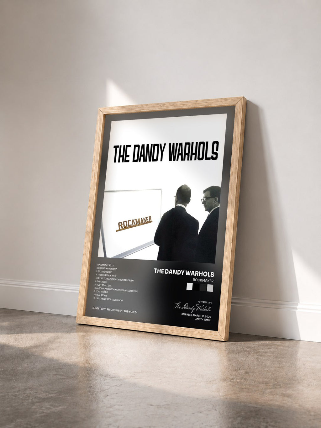 #bois Tableau de l'album ROCKMAKER de The Dandy Warhols vu de trois quarts, cadre en bois brut