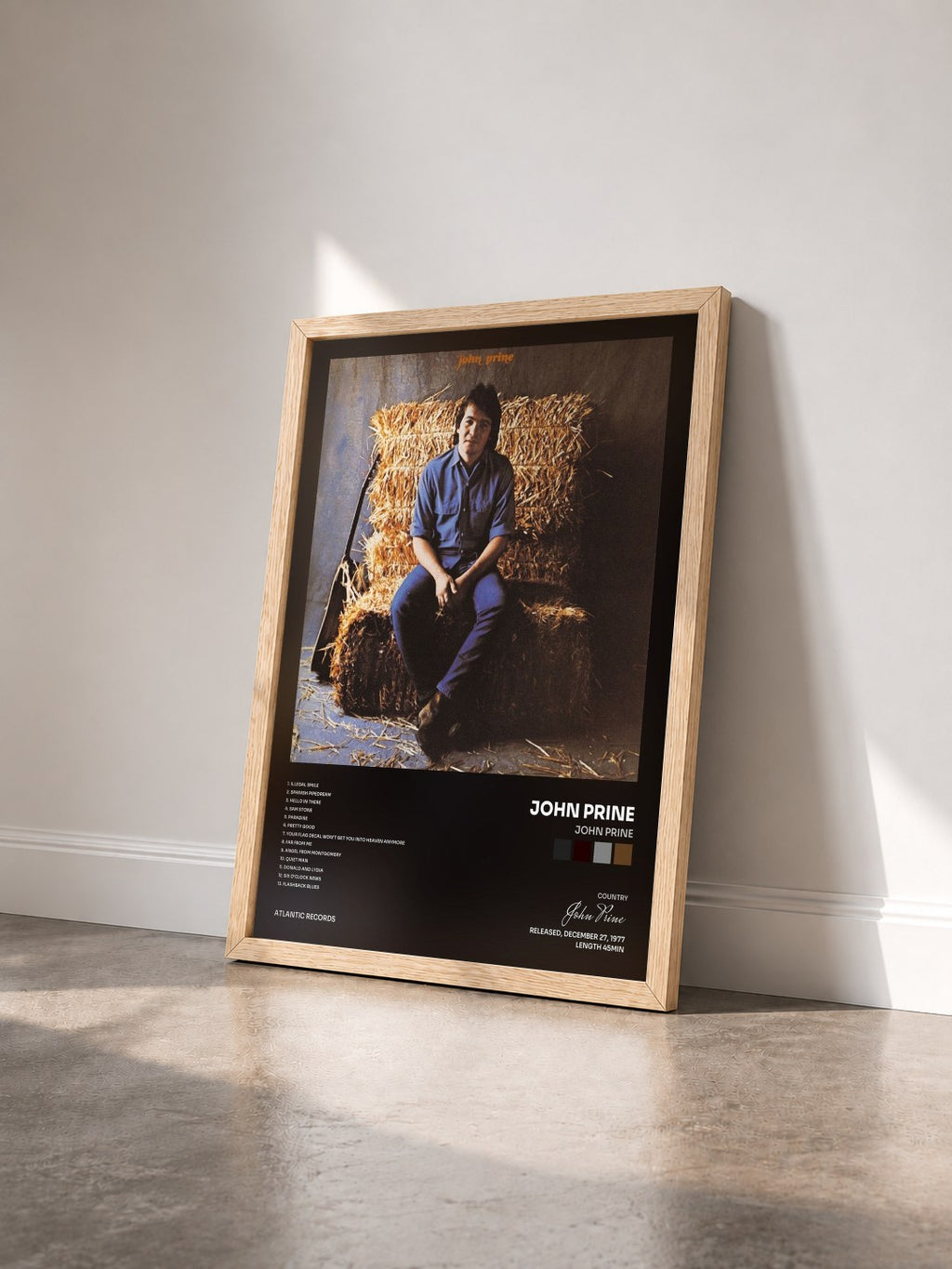 #bois Tableau de l'album John Prine de John Prine vu de trois quarts, cadre en bois brut