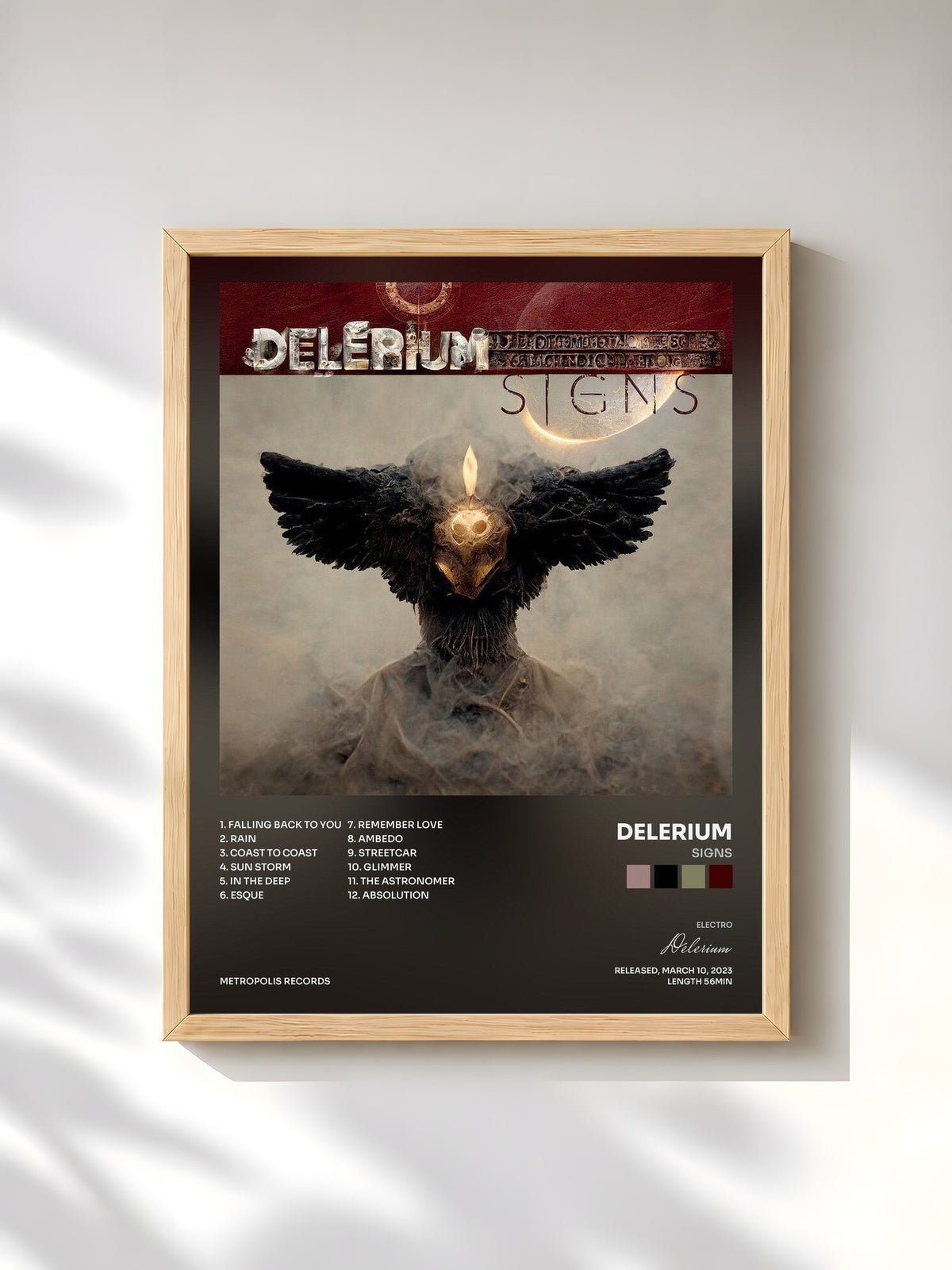 #bois Tableau de l'album Signs de Delerium, cadre en bois brut, imprimé et encadré en France