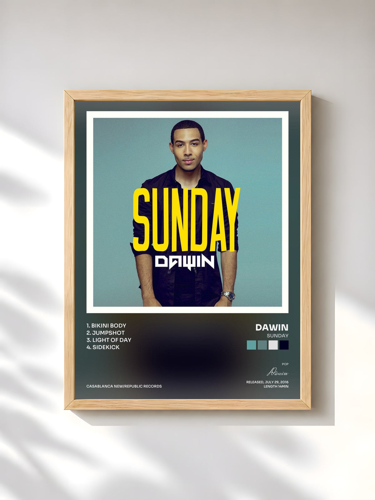 #bois Tableau de l'album Sunday de Dawin, cadre en bois brut, imprimé et encadré en France