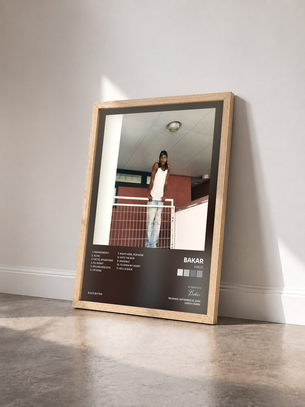 #bois Tableau de l'album Halo de Bakar vu de trois quarts, cadre en bois brut