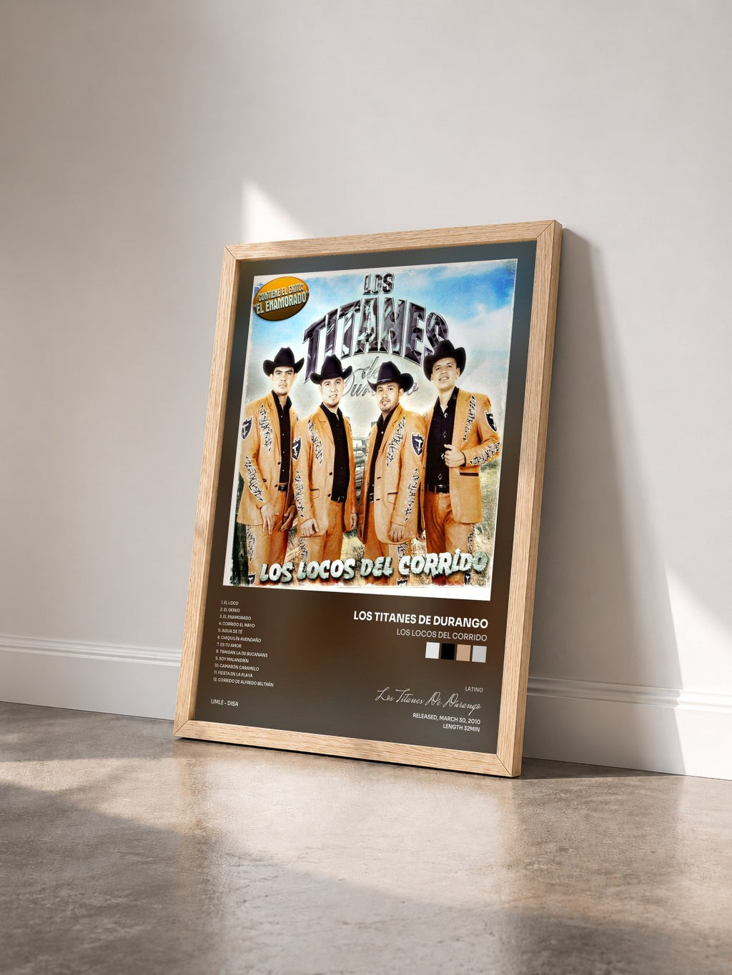 #bois Tableau de l'album Los Locos Del Corrido de Los Titanes De Durango vu de trois quarts, cadre en bois brut