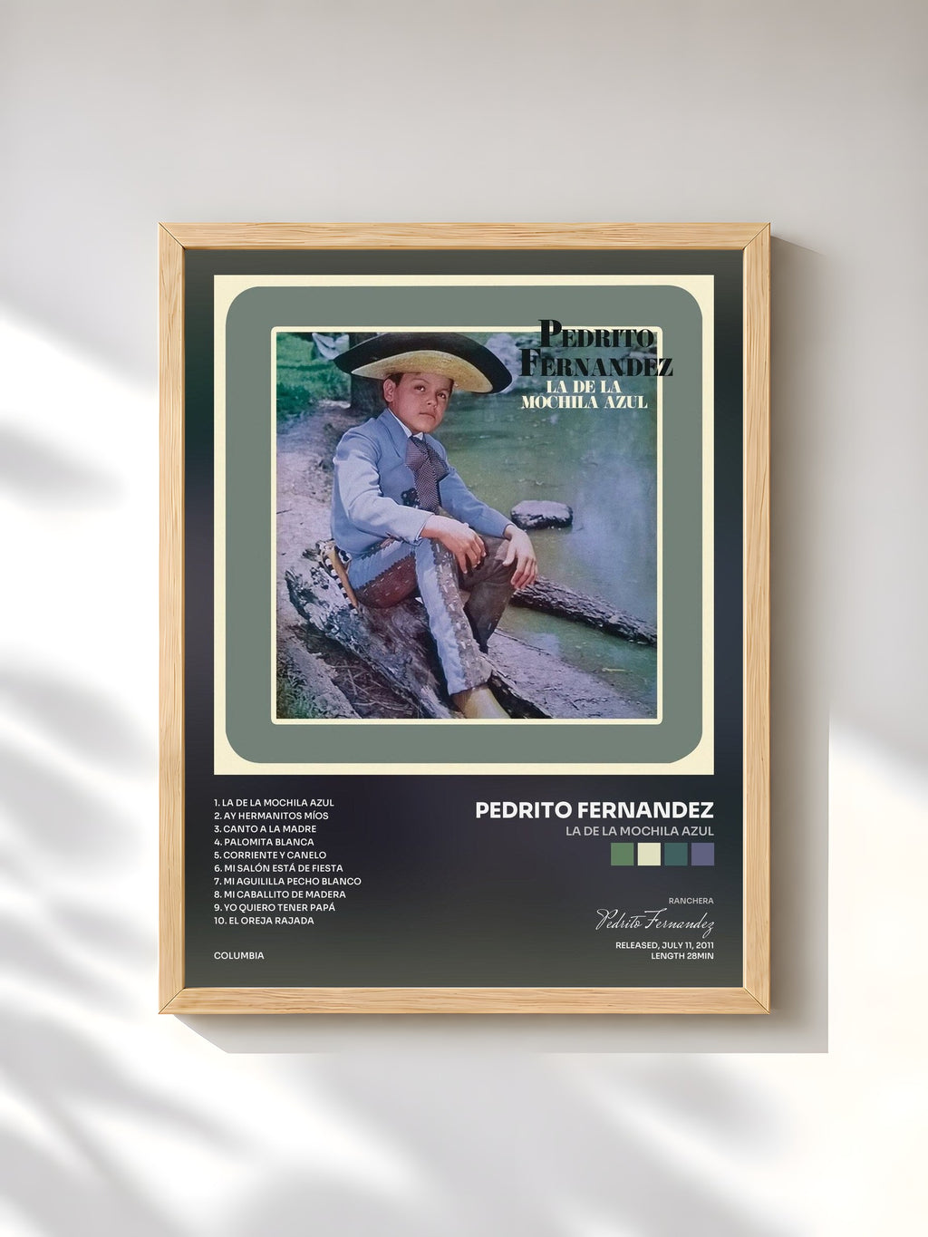 #bois Tableau de l'album La de la Mochila Azul de Pedrito Fernandez, cadre en bois brut, imprimé et encadré en France