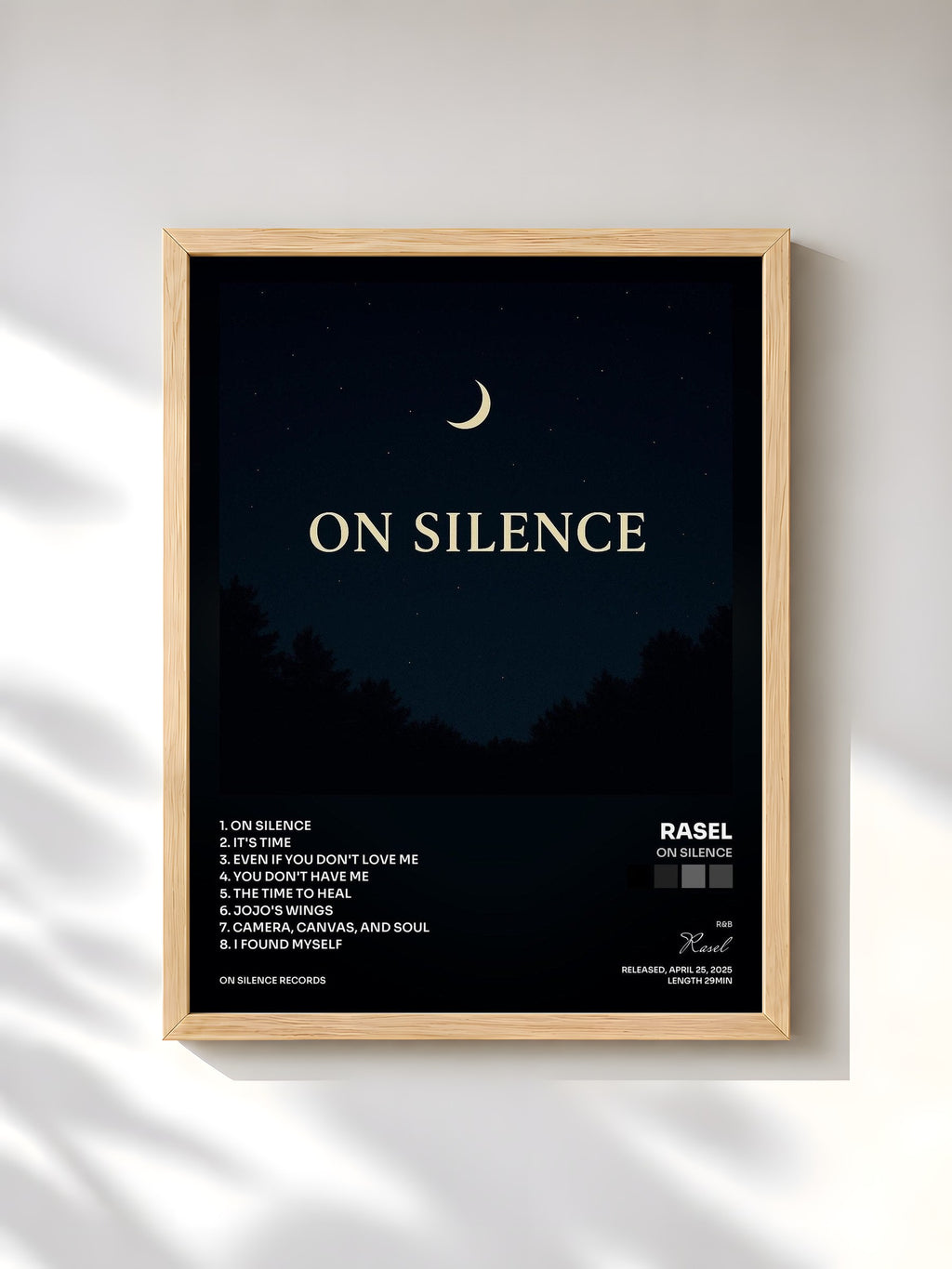 #bois Tableau de l'album On Silence de Rasel, cadre en bois brut, imprimé et encadré en France
