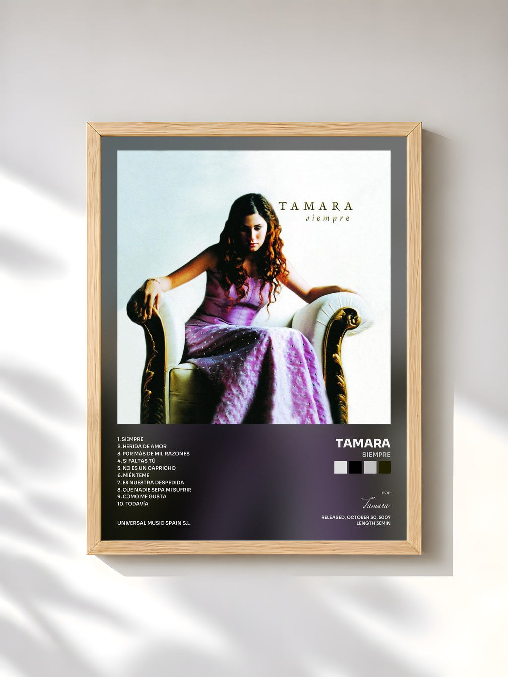 #bois Tableau de l'album Siempre de Tamara, cadre en bois brut, imprimé et encadré en France