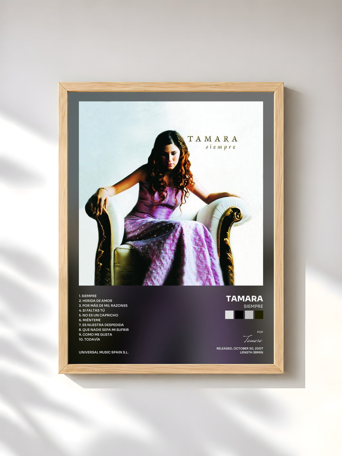 #bois Tableau de l'album Siempre de Tamara, cadre en bois brut, imprimé et encadré en France