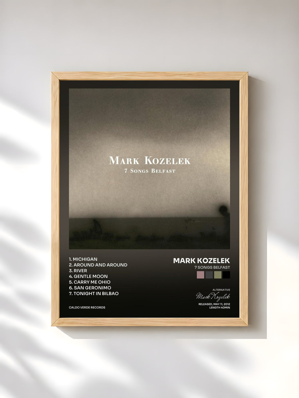#bois Tableau de l'album 7 Songs Belfast de Mark Kozelek, cadre en bois brut, imprimé et encadré en France